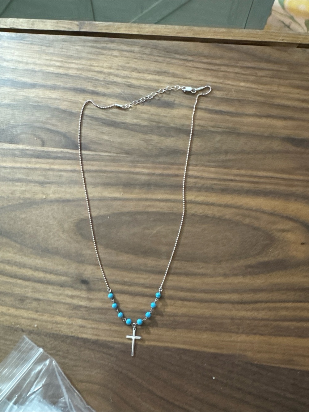925 cross pendant with faux turquoise beads